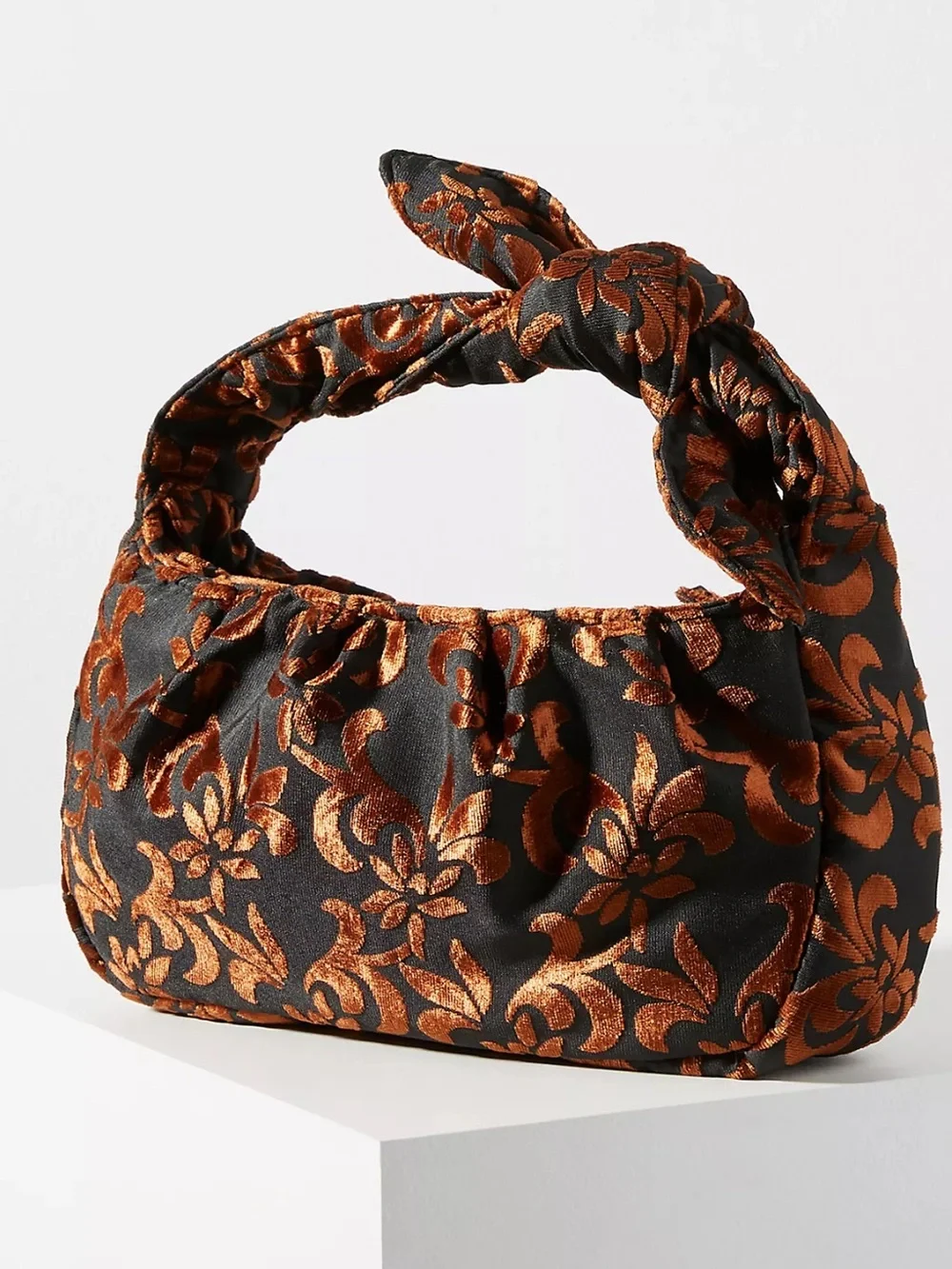 Anthropologie Estella Embroidered Floral Velvet Knot-Handle Clutch
